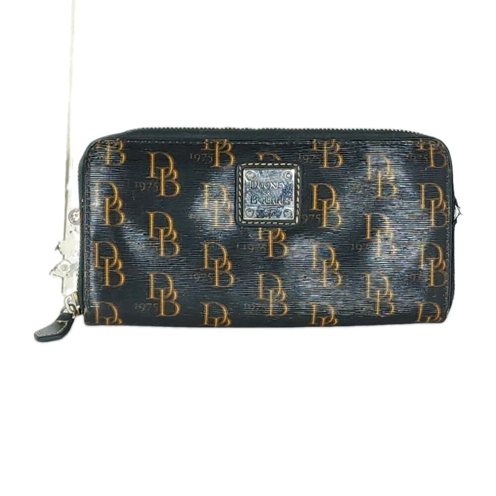 Dooney & Bourke Black Coated Canvas Logo Zip Around Continental Wallet